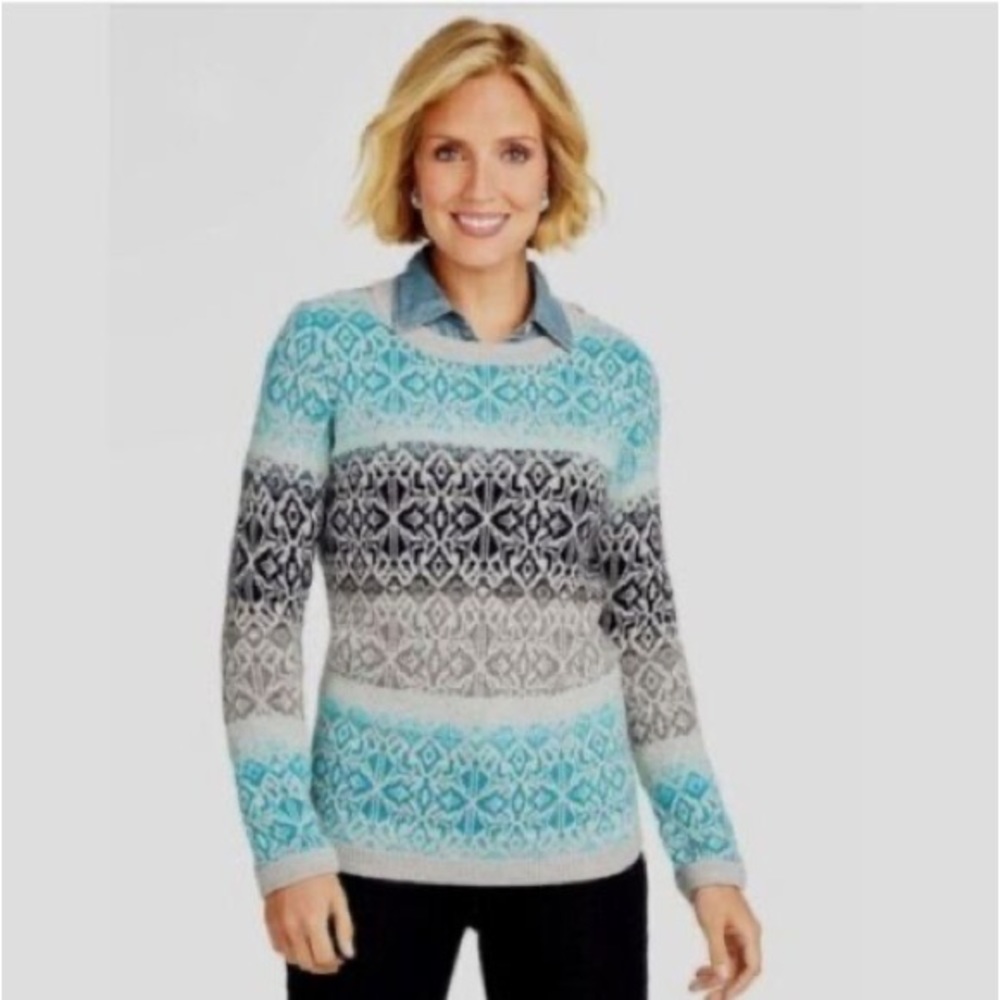 TALBOTS Lambswool Fair Isle Sweater, Size Medium